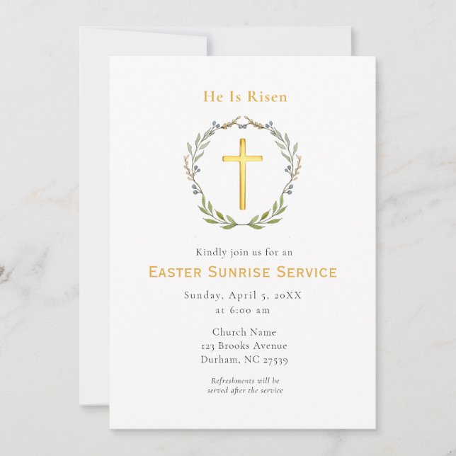  He is Risen Cross Easter Sunrise service Invitation (Front)