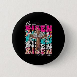 He Is Risen Cross Jesus Easter Christian Religious 6 Cm Round Badge