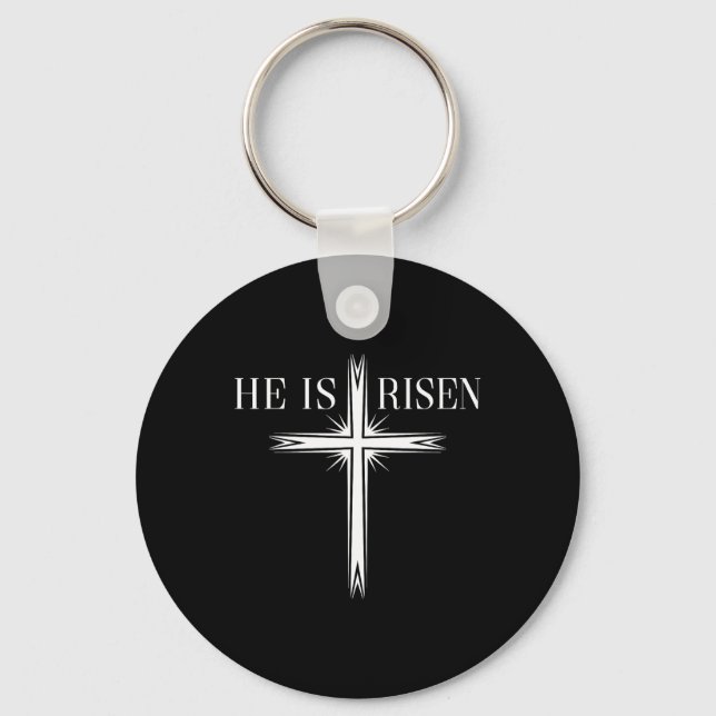 He Is Risen Cross Jesus Religious Happy Easter Day Key Ring (Front)