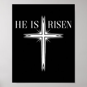 He Is Risen Cross Jesus Religious Happy Easter Day Poster