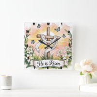 He is Risen Cross Lilies Easter