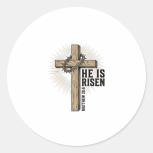 He Is Risen Cross Matthew 28_6 Vintage Christian D Classic Round Sticker