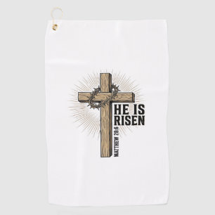 He Is Risen Cross Matthew 28_6 Vintage Christian D Golf Towel