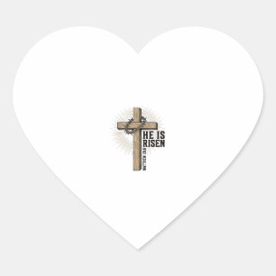He Is Risen Cross Matthew 28_6 Vintage Christian D Heart Sticker