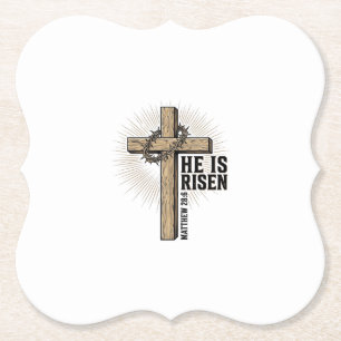 He Is Risen Cross Matthew 28_6 Vintage Christian D Paper Coaster