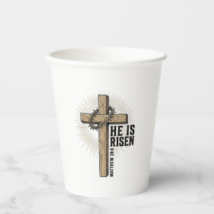 He Is Risen Cross Matthew 28_6 Vintage Christian D Paper Cups