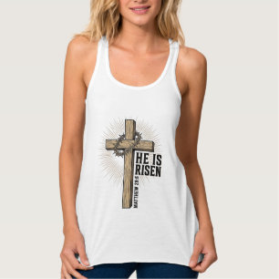 He Is Risen Cross Matthew 28_6 Vintage Christian D Singlet