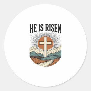 He Is Risen Cross Sunrise Christian Easter Shirt D Classic Round Sticker