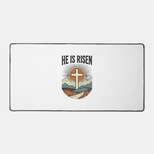 He Is Risen Cross Sunrise Christian Easter Shirt D Desk Mat