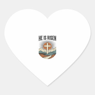 He Is Risen Cross Sunrise Christian Easter Shirt D Heart Sticker