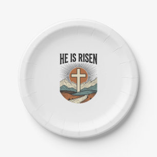 He Is Risen Cross Sunrise Christian Easter Shirt D Paper Plate