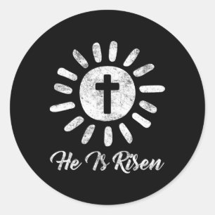 He Is Risen Cross Vintage Happy Easter  Classic Round Sticker