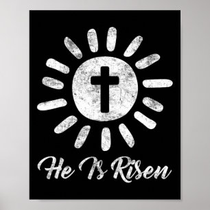 He Is Risen Cross Vintage Happy Easter  Poster