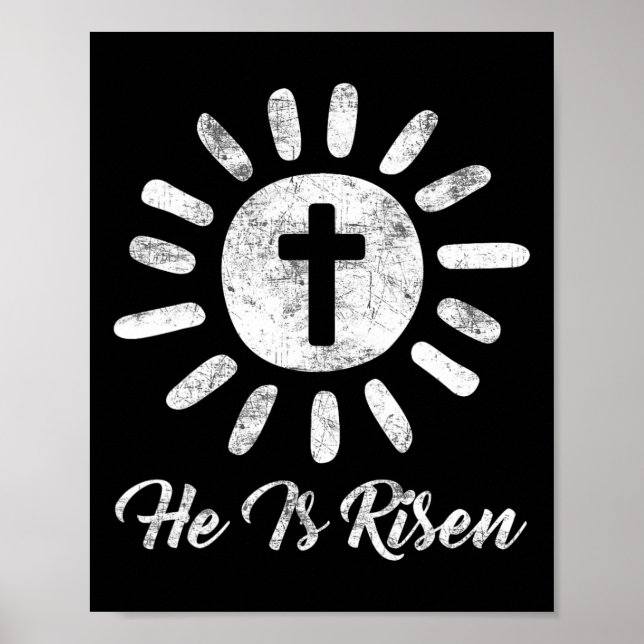 He Is Risen Cross Vintage Happy Easter  Poster (Front)