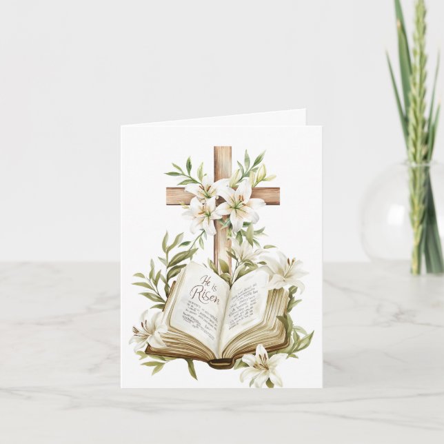 He is Risen | Cross with Bible Easter Card (Front)