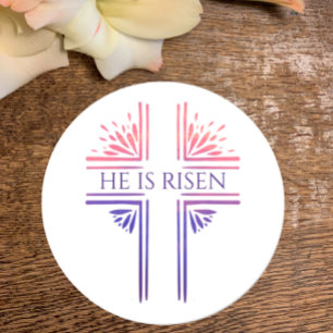He Is Risen Custom Christian Easter Original Cross Classic Round Sticker