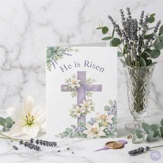 He is Risen Easter 2026 Religious Floral Cross Holiday Card