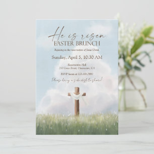 He Is Risen Easter Brunch Cross Resurrection Invitation