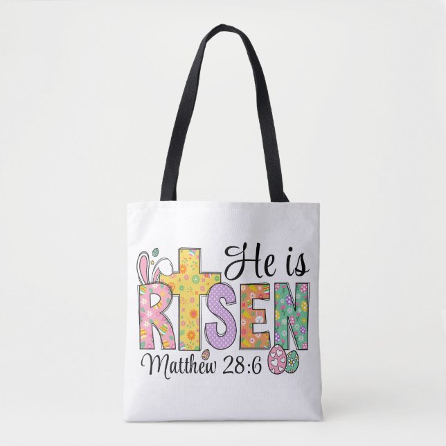 He Is Risen Easter Christian Tote Bag (Front)
