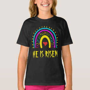 He Is Risen Easter Colourful Rainbow T-Shirt