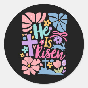 He Is Risen Easter Cross Coquette Jesus Christian  Classic Round Sticker