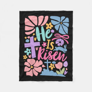 He Is Risen Easter Cross Coquette Jesus Christian Fleece Blanket