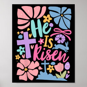 He Is Risen Easter Cross Coquette Jesus Christian  Poster