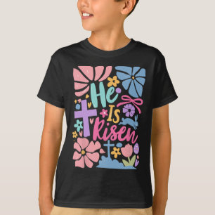 He Is Risen Easter Cross Coquette Jesus Christian  T-Shirt