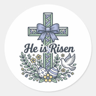 He Is Risen Easter Cross Vintage Vector Classic Round Sticker