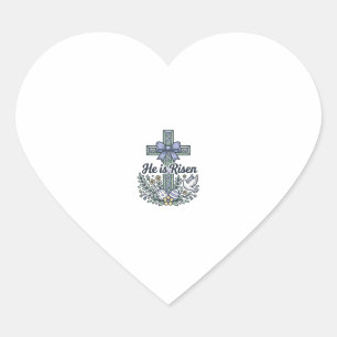 He Is Risen Easter Cross Vintage Vector Heart Sticker