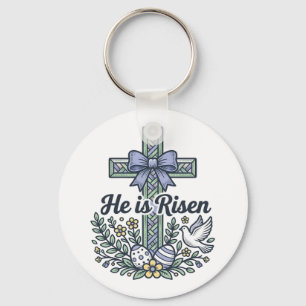 He Is Risen Easter Cross Vintage Vector Key Ring