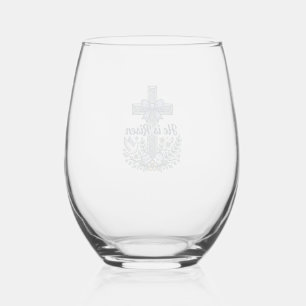He Is Risen Easter Cross Vintage Vector Stemless Wine Glass