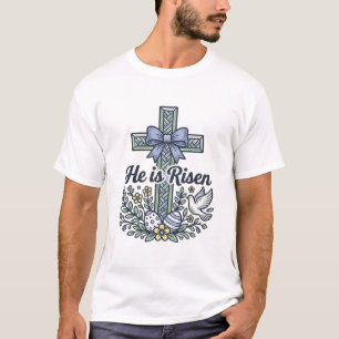 He Is Risen Easter Cross Vintage Vector T-Shirt