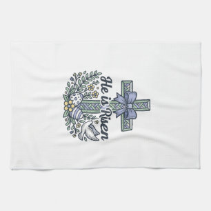 He Is Risen Easter Cross Vintage Vector Tea Towel