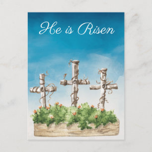 He is Risen Easter Crosses Postcard