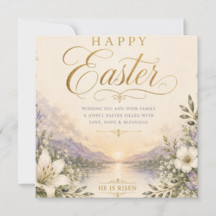 He Is Risen Easter, Elegant Floral Cross Christian Thank You Card