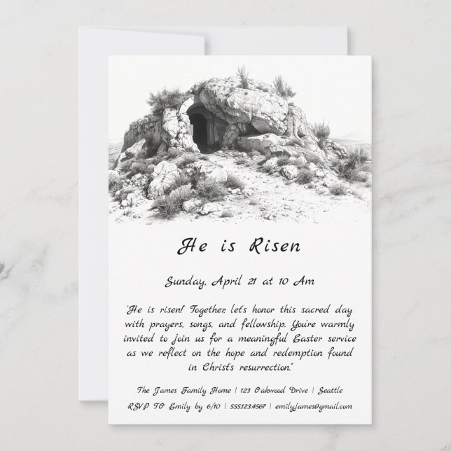 "He Is Risen" Easter Invitation (Front)