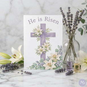 He is Risen Easter Sunday 2026 Floral Cross Card