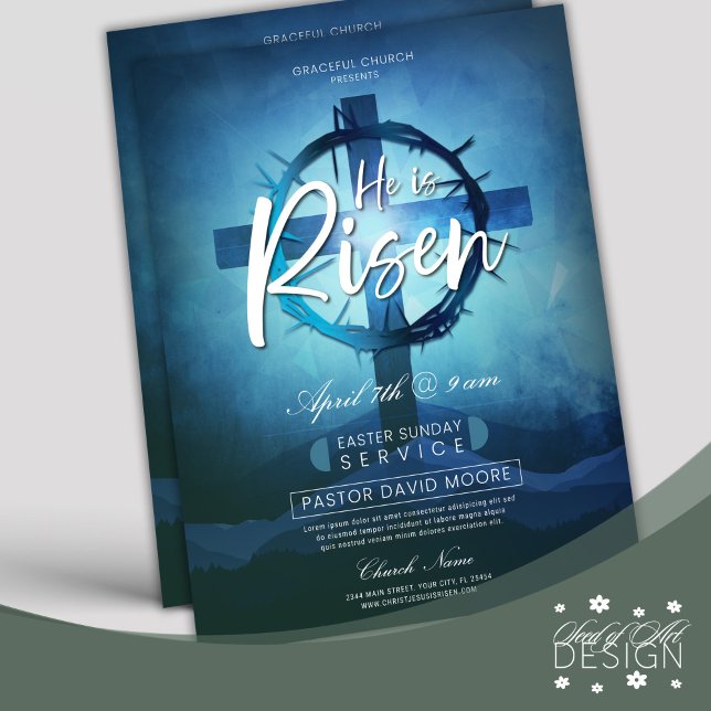 He Is Risen Easter Sunday Church Service Flyer (Creator Uploaded)