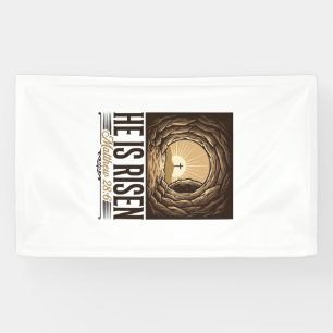 He Is Risen Easter Tomb Cross Vintage Christian Sh Banner