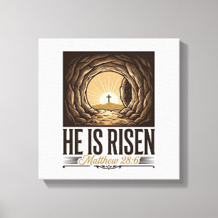 He Is Risen Easter Tomb Cross Vintage Christian Sh Canvas Print
