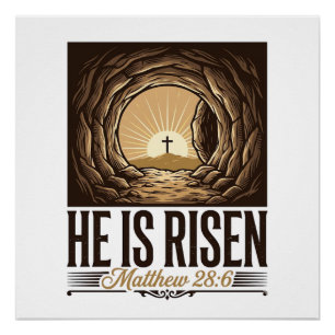 He Is Risen Easter Tomb Cross Vintage Christian Sh Poster