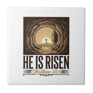 He Is Risen Easter Tomb Cross Vintage Christian Sh Tile