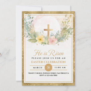 He Is Risen Easter Watercolor Flowers, Religious Announcement