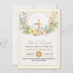 He Is Risen Easter Watercolor Flowers, Religious Announcement