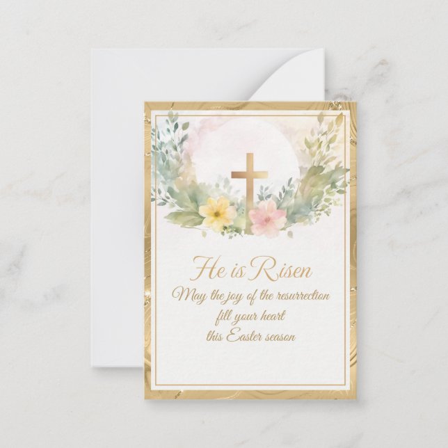 He Is Risen Easter Watercolor Flowers, Religious Card (Front)