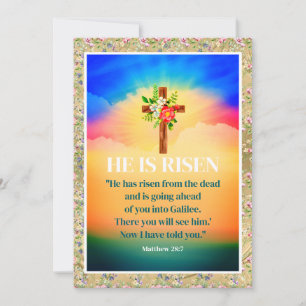 He Is Risen Easter Watercolor Flowers, Religious Holiday Card