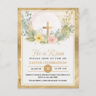 He Is Risen Easter Watercolor Flowers, Religious Holiday Postcard