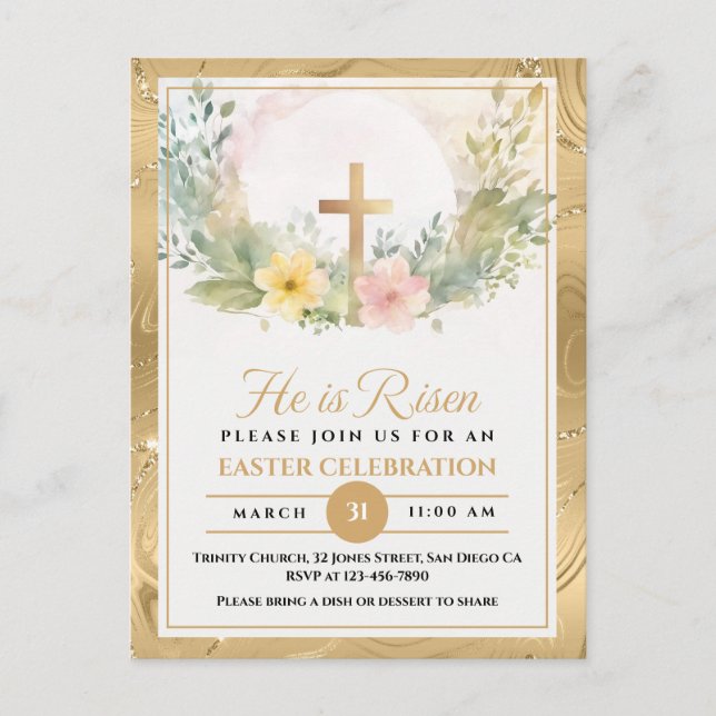 He Is Risen Easter Watercolor Flowers, Religious Holiday Postcard (Front)