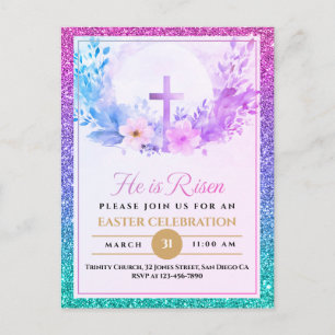 He Is Risen Easter Watercolor Flowers, Religious Holiday Postcard